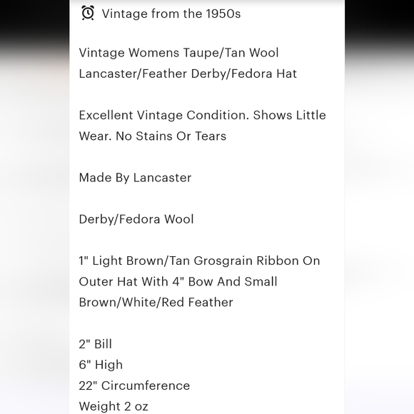 Vtg Lancaster Tan/Camel Wool Fedora with bow - Picture 6 of 6